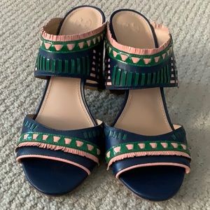 Tory Burch Topanga Navy/Pink/Green Mules, Size 11